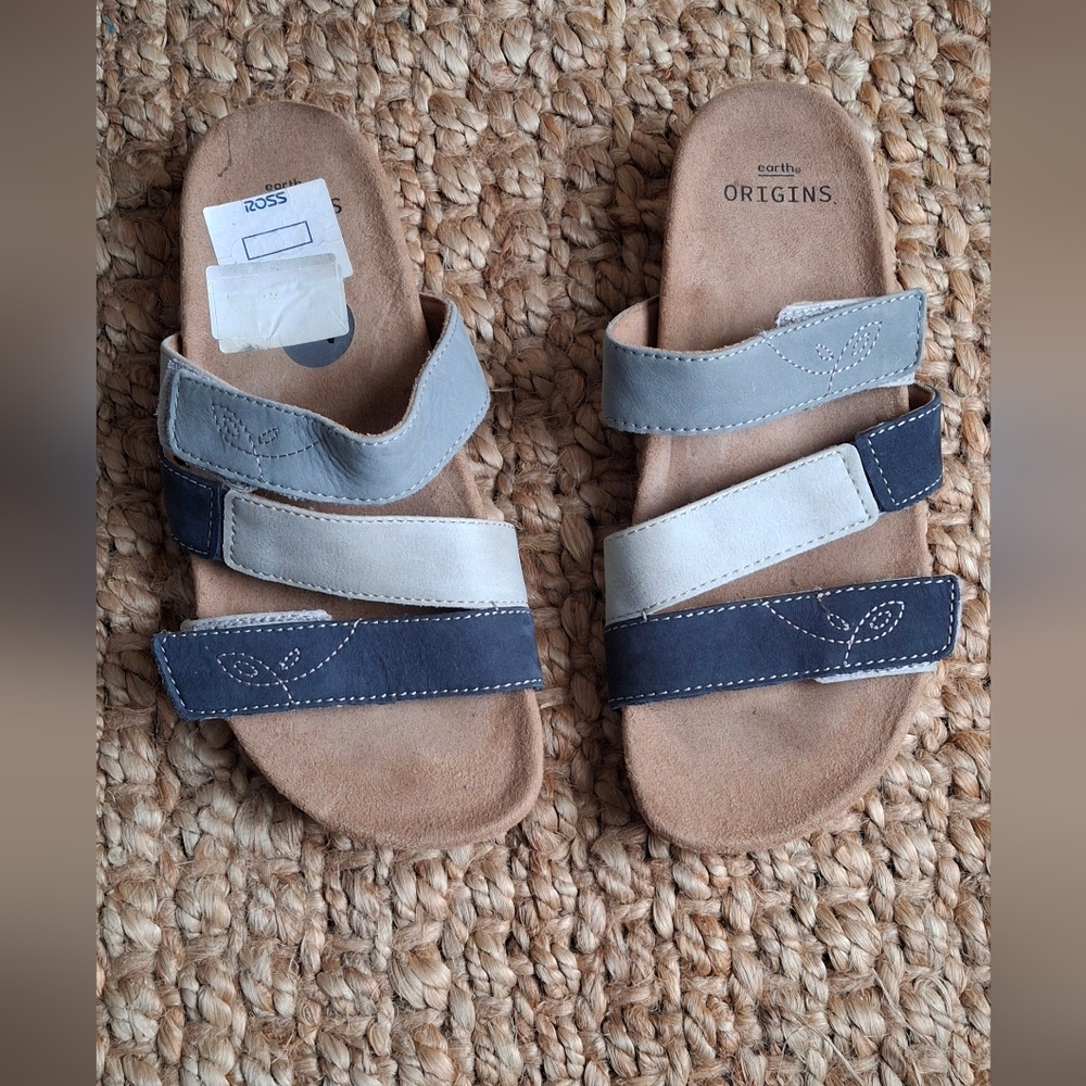 Earth Origins Women's Ohana 7 Suede Slide Sandals Hook and Loop Straps Boho 38